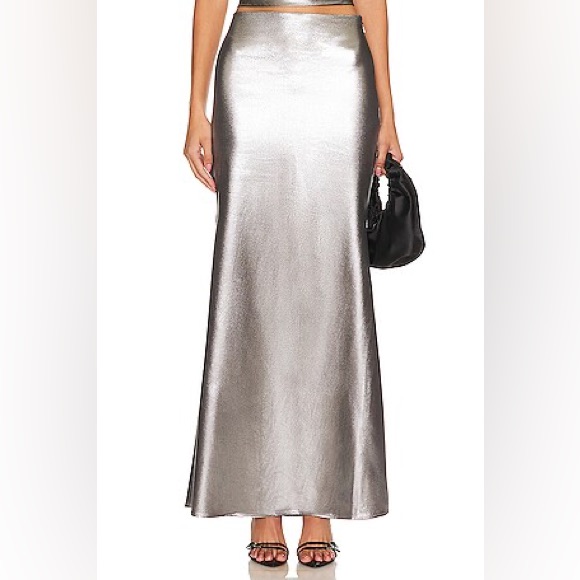 Rotate Metallic Silver Maxi Skirt